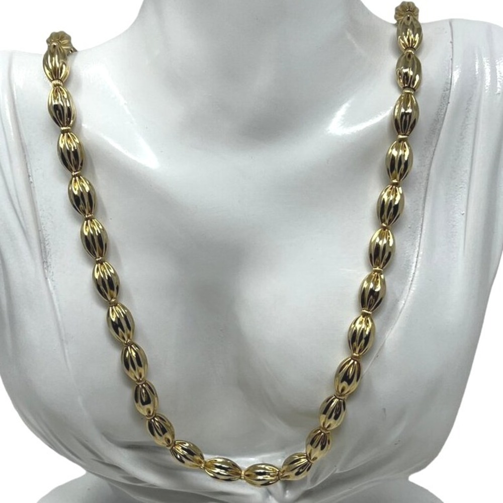 Alabaster Jewelry Co Necklace Gold Tone Fluted Beads 30 inches